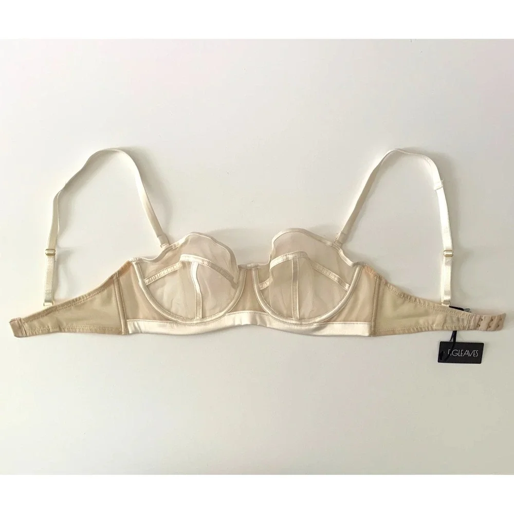 NWT Figleaves Pimlico Bra Nude Ivory Sheer Underwire Bra 32D Non Padded Balcony - Picture 9 of 10